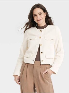 a new day Cream Tweed Cropped Blazer with Gold Buttons b208